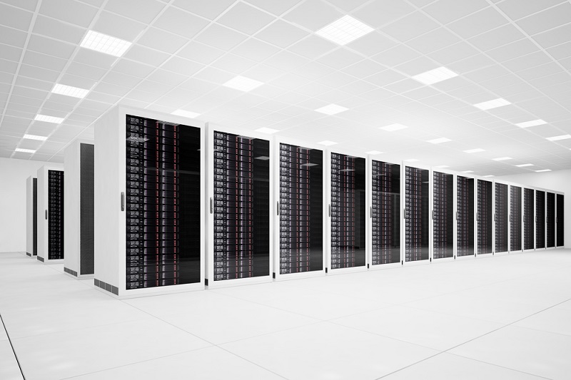 Data Center with long row of servers