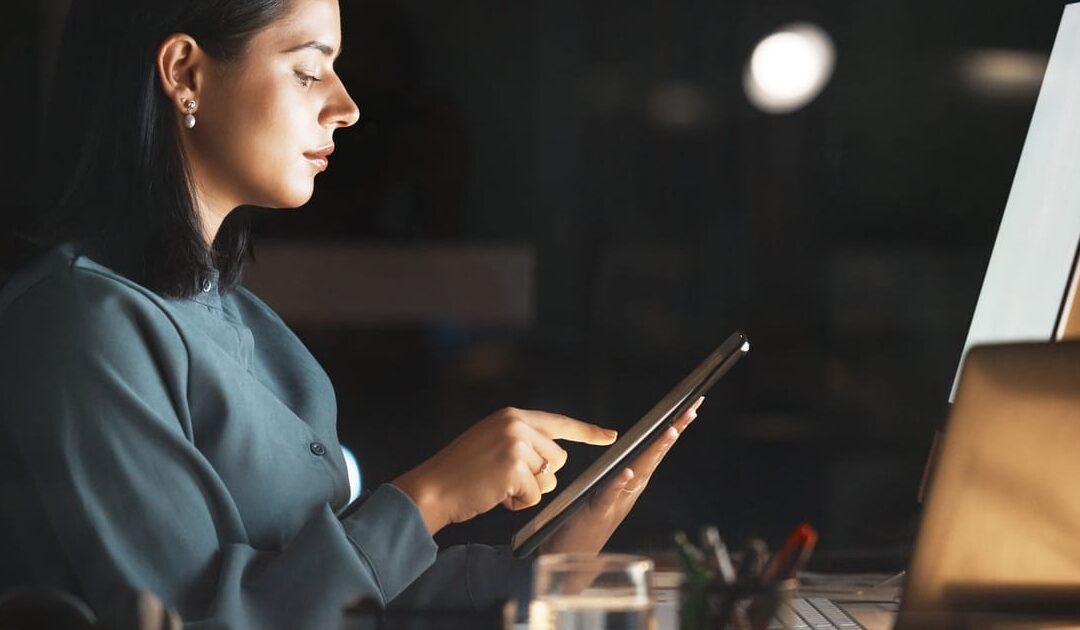specialist using a device for work