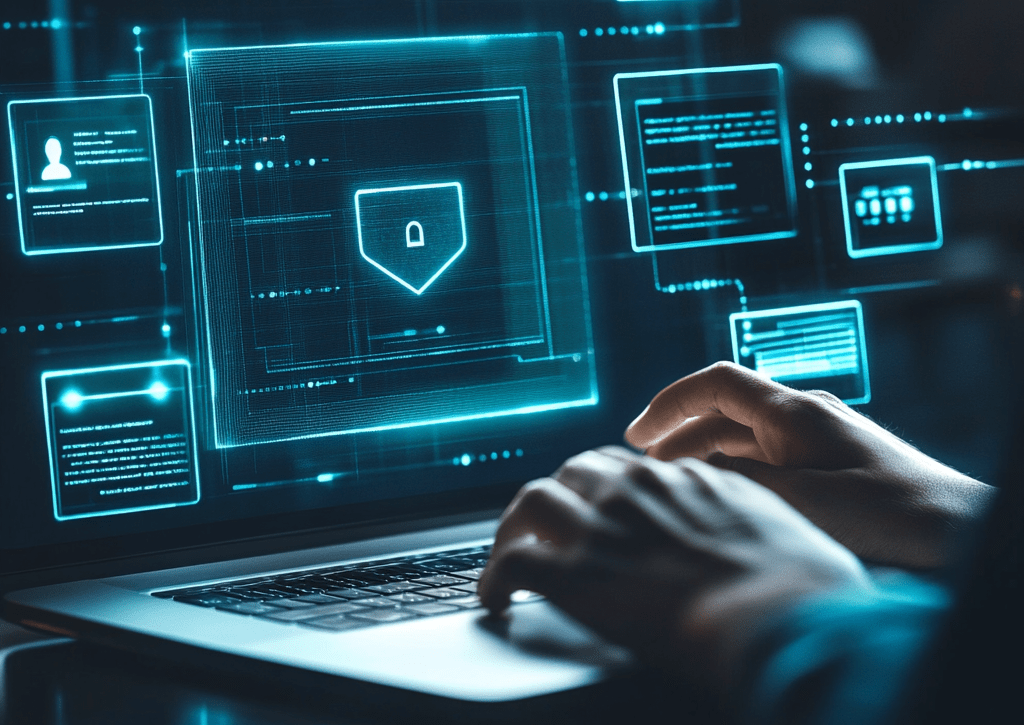 monitor representing cybersecurity with nahds typing 